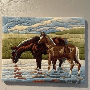 Wool Needle Point, Vintage Tapestries, unframed Embroidered canvas